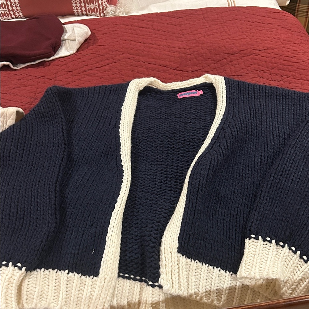 Edikted Navy and Cream Cardigan